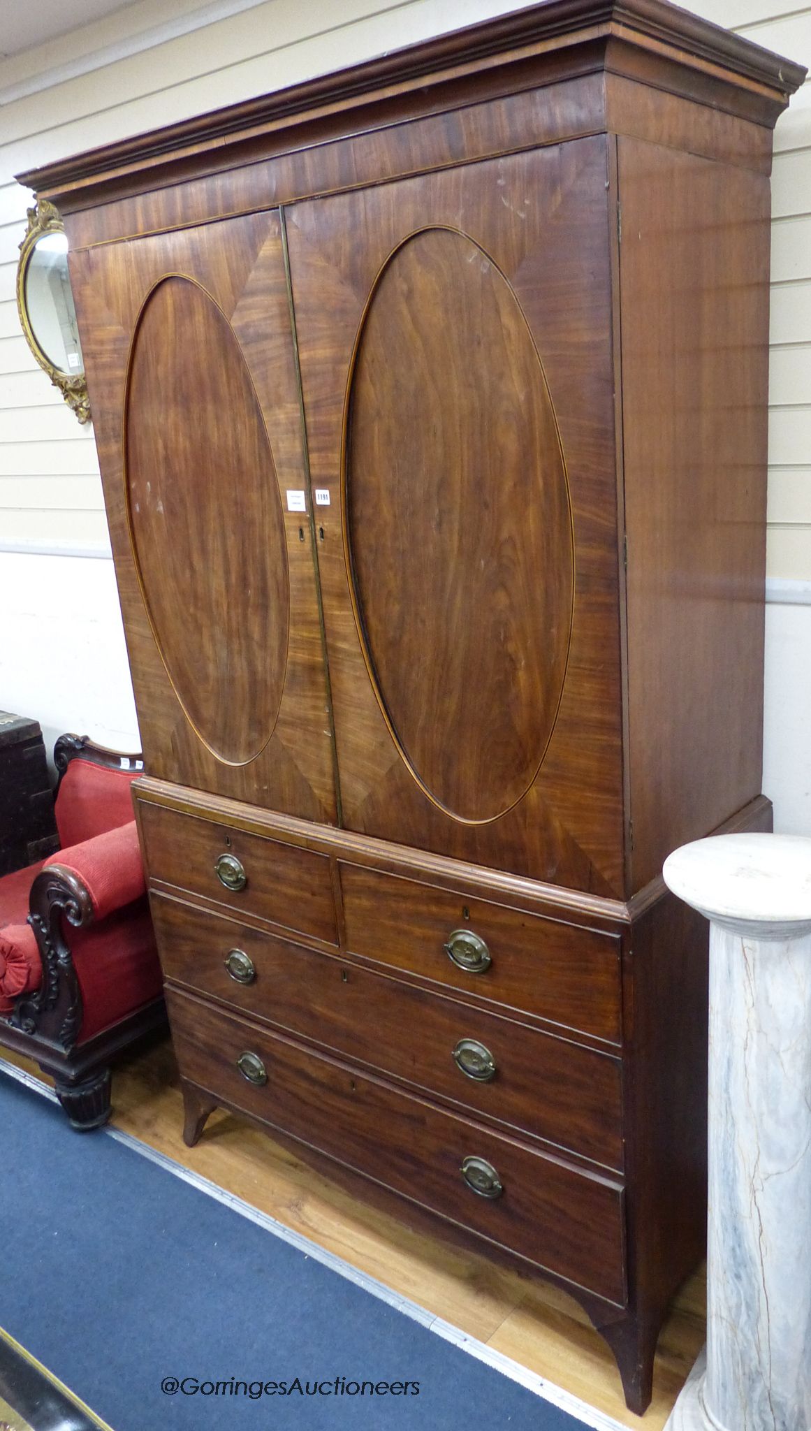 A Regency mahogany linen press. (No slides) W-127, D-56, H-210cm.